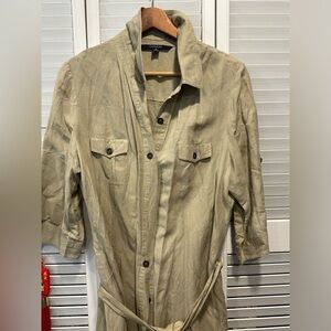 Tan safari 3/4 sleeve shirt dress with matching detachable belt size 16